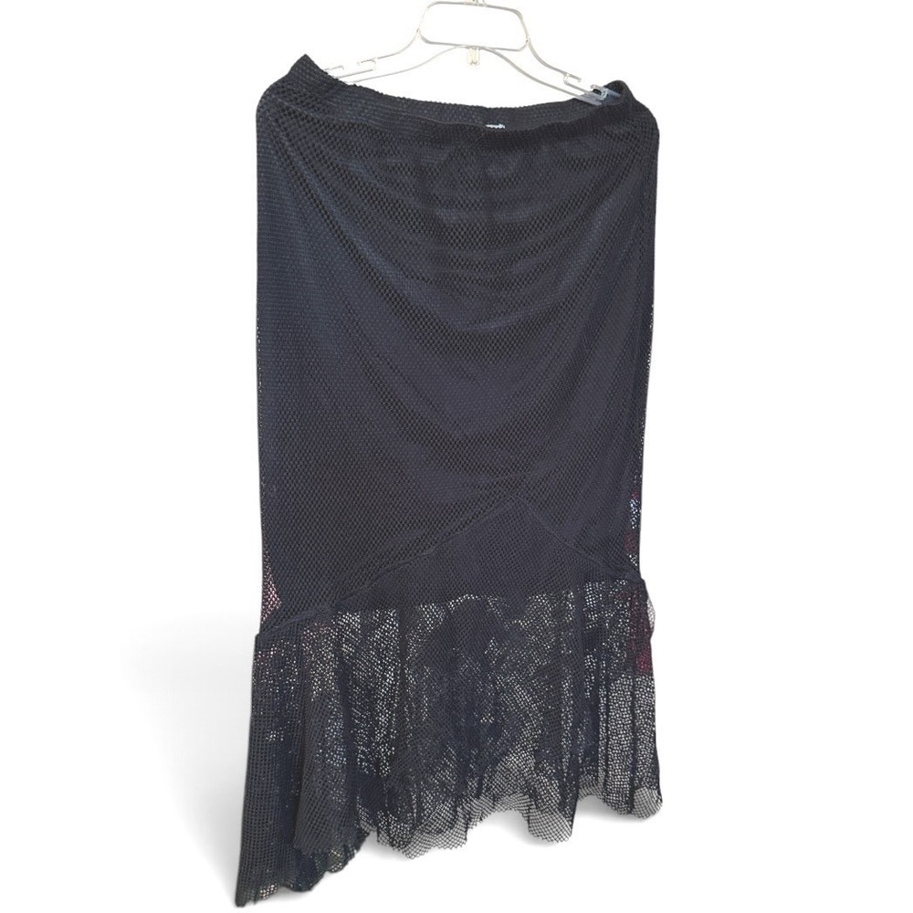 Mesh Maxi Skirt Womens XL Black Fishnet Asymmetrical Goth Grunge Witchy Lined